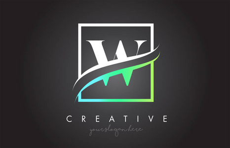 w字母图标标志设计与方形swoosh边框和创意设计矢量插图.照片