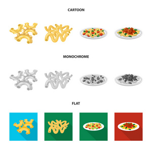 面食和碳水化合物符号的孤立对象。收集面食和通心粉矢量图标的股票