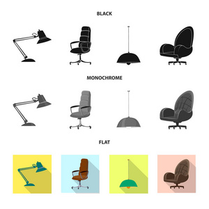 家具和工作标识的孤立对象。一套家具和家庭矢量图标股票