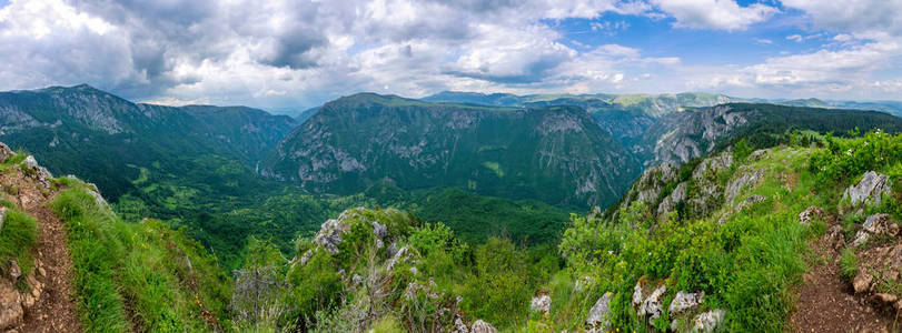 黑山塔拉河峡谷的风景如画的全景。