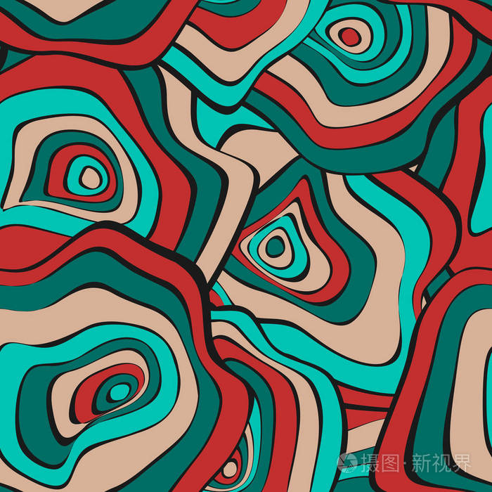 抽象的民族风格无缝背景.带有变形圆的矢量迷幻图案.