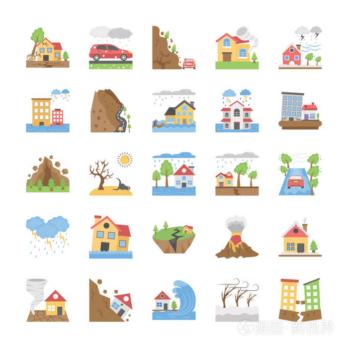 自然灾害平面矢量包