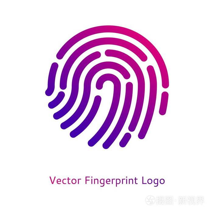 白色背景上的数字指纹与趋势梯度标志图标安全和数据存储信息保护符号