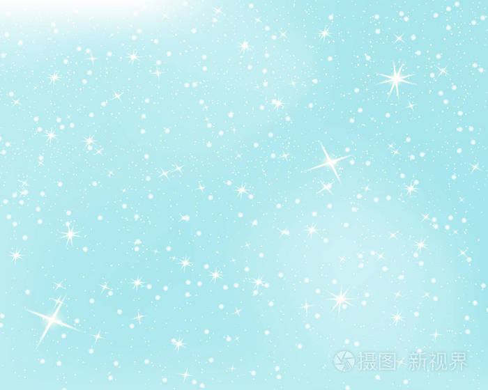 下着雪蓝天上有星星和云彩闪耀星空背景带有雪花的矢量插图冬天下雪的