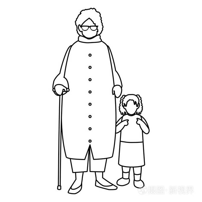 可爱的祖母与孙女插画-正版商用图片16ksvn-摄图新视界