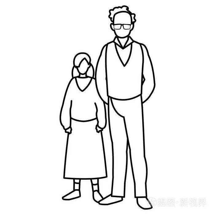 父亲与女儿字符插画-正版商用图片16kt53-摄图新视界