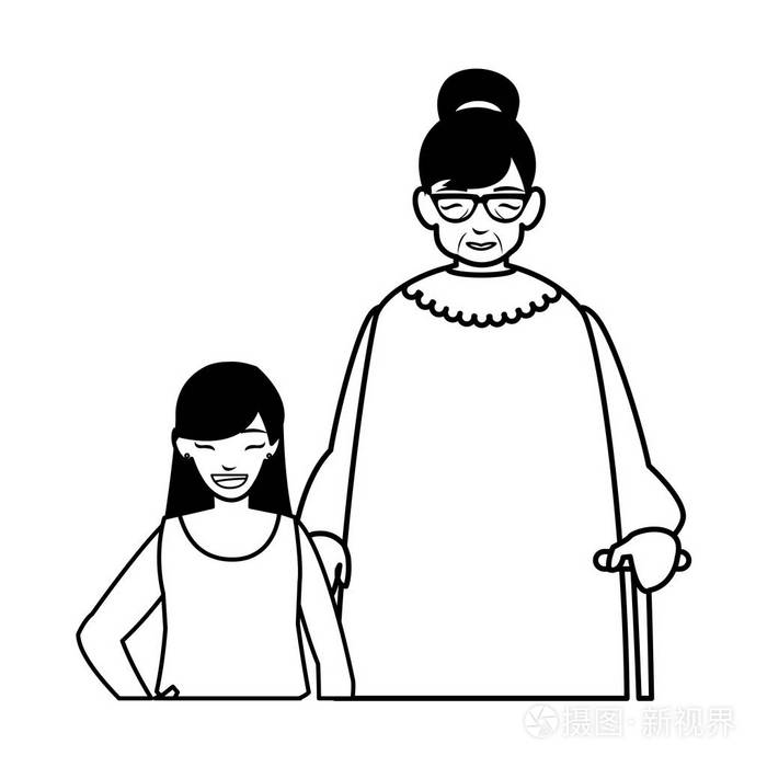 可爱的祖母与孙女插画-正版商用图片16kxzz-摄图新视界