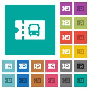公共交通折扣优惠券多彩色平面图标上的普通广场背景。包括白色和较暗的图标变化悬停或活动效果。