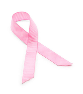 白色背景上的粉红色丝带。 乳腺癌意识概念