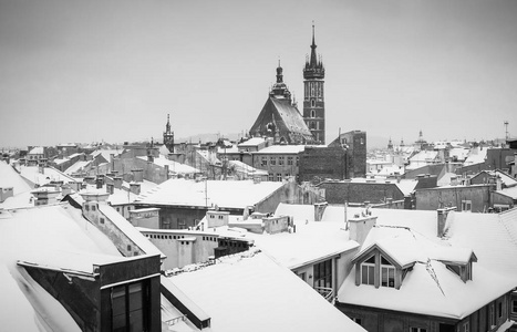 s Basilica on Main Square. BW photo. Poland. Europe.