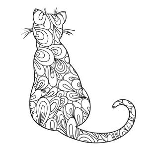 禅宗. 手绘动物,在隔离背景上有抽象的图案. 成人精神放松的设计.