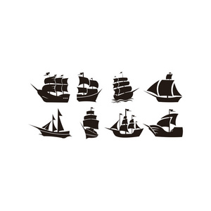 帆船游艇标志设计模板帆船游艇图标。 白色背景上的船标志。