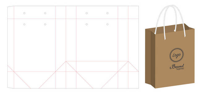 纸袋包装模切和3D袋模型