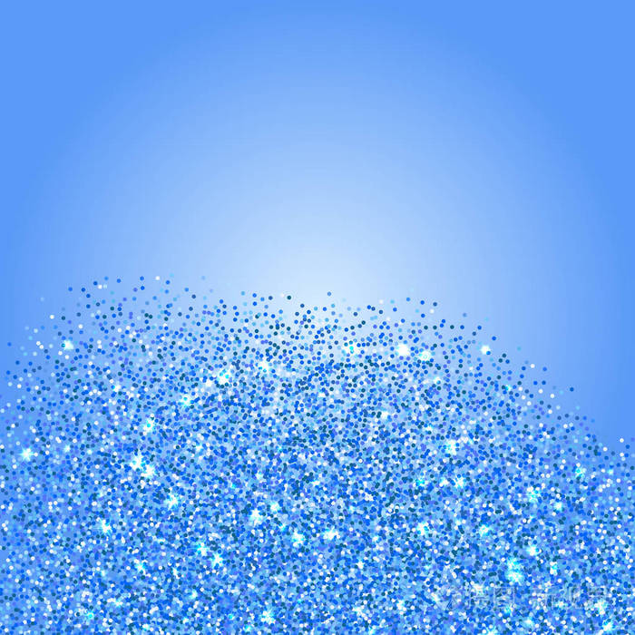 蓝色闪光纹理边界背景. 纸屑的抽象火花. 明亮的庆祝矢量背景插图.