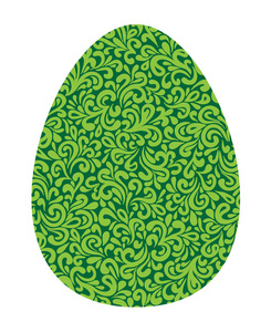 快乐复活节贺卡。 绿色螺旋有机图案鸡蛋矢量插图分离在白色。