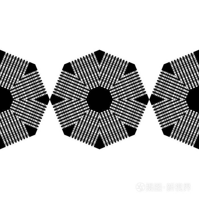时髦的无缝图案设计黑白马赛克八边形有条纹纹理矢量几何背景可用于