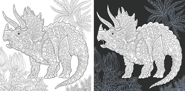 恐龙收藏. 彩色图片与三角画在禅宗风格.照片