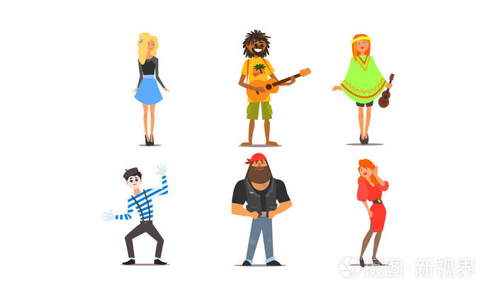 不同的人青年和成人的男人和女人的性格不同的民族外观和爱好向量