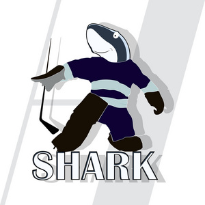 曲棍球运动员鲨鱼在白色背景上的矢量剪影