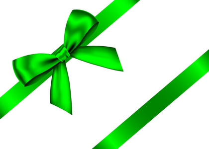 绿色写实礼品弓与水平丝带隔离在白色背景。矢量节日设计元素为横幅，贺卡，海报..