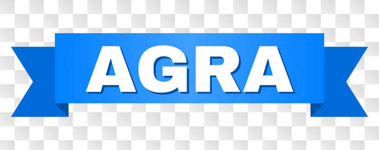 在丝带上的AGRA文本。设计白色标题和蓝色磁带。在透明背景上带有AGRA标签的矢量横幅。