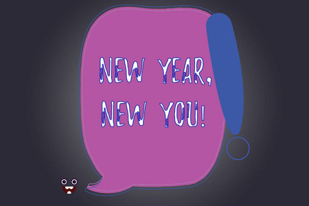 手写文本写新年新年你。概念意味着365天的机会来改变你的期望空白颜色语音气泡, 上划线点怪物脸图标