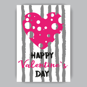 s day white card with gray stripes and pink heart with holes