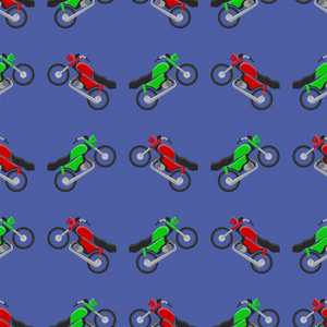 红色绿色运动自行车无缝图案蓝色背景