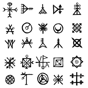 神秘的设置与魔法圆圈五角星和想象的脉轮符号.