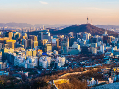 韩国首尔市美丽的建筑建筑城市景观和塔楼