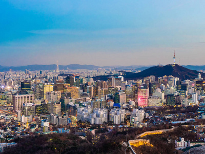 韩国首尔市美丽的建筑建筑城市景观和塔楼