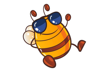矢量卡通插图可爱蜜蜂戴眼镜。孤立在白色背景。