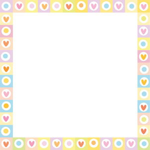 可爱的方形爱边框由涂鸦手画的心在粉彩。 模板与复制空间情人节贺卡约会邀请剪贴簿相册元素相框