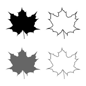 枫叶剪影图标设置灰色黑色矢量插图轮廓平面风格简单图像
