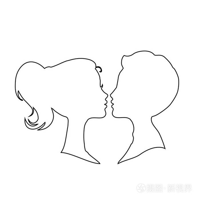 男人和女人的轮廓轮廓轮廓轮廓在白色背景上男孩和女孩的白脸轮廓一对