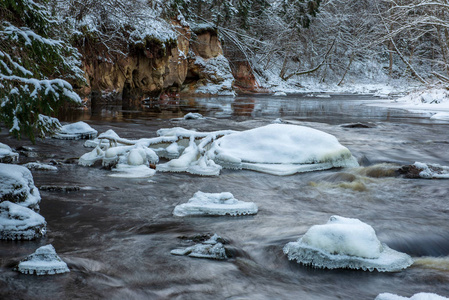 拉脱维亚冬季森林阿马塔河风景