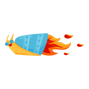 有趣的快速蜗牛与涡轮速度助推器和火, 可爱的软体动物卡通人物向量