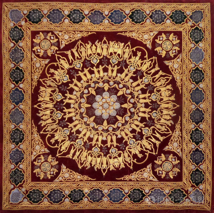 丝绸织物材料东方阿拉伯伊斯兰装饰刺绣图案.