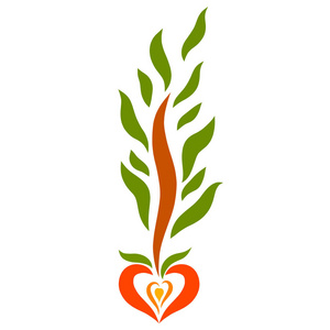 种子在心的背景下,用绿叶发芽照片