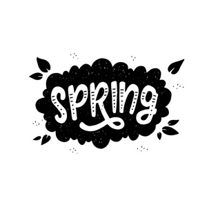 黑白春题云。 有趣的字体风格书法标题。 单色矢量绘图商店商品和数字和社交媒体春季收藏。