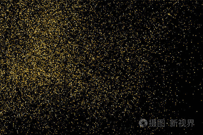 金色闪光的纹理隔离在黑色上. 琥珀颗粒的颜色. 庆祝背景.