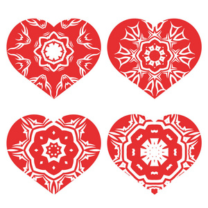 浪漫的红心套孤立在白色背景上。适合激光切割的图像。情人节的象征。