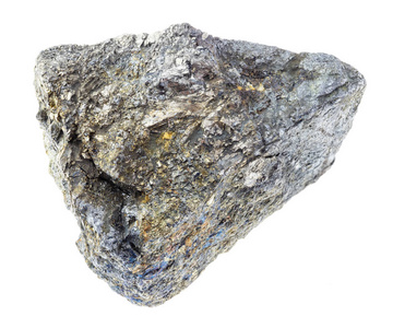 粗矿白色背景下粗砷黄铁矿石(砷矿)天然矿物宏观摄影照片