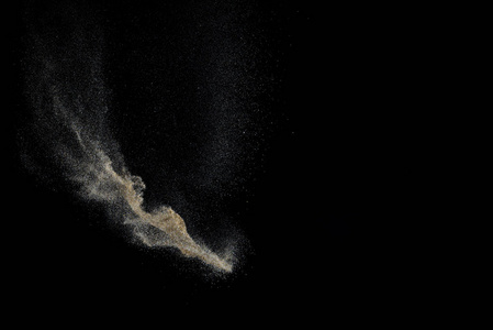 桑迪爆炸孤立在黑色背景上。 抽象粒子云。 设计的纹理元素。
