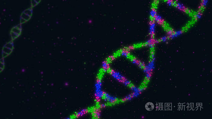 DNA螺旋分子抽象三维插图。 生物技术遗传学和科学概念。 新技术背景。