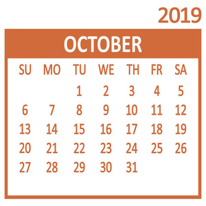十月。 第十页的集合。 日历2019模板。 一周从星期天开始。 矢量插图