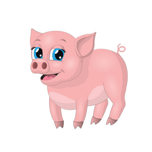 可爱的矢量手画小粉红猪隔离在白色背景。 动物卡通人物。