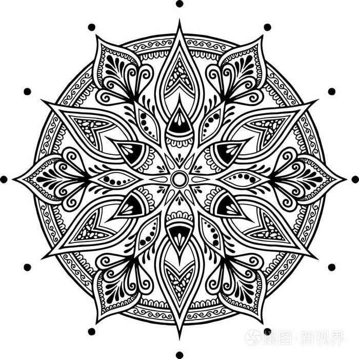 曼陀罗图案黑白涂鸦素描心情好