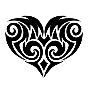 心在纹身风格花边心形图案黑白矢量插图。