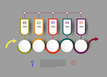 业务概念和图标的信息图形时间线模板。 可用于工作流布局图编号选项升级选项网页设计演示文稿和5个步骤选项。